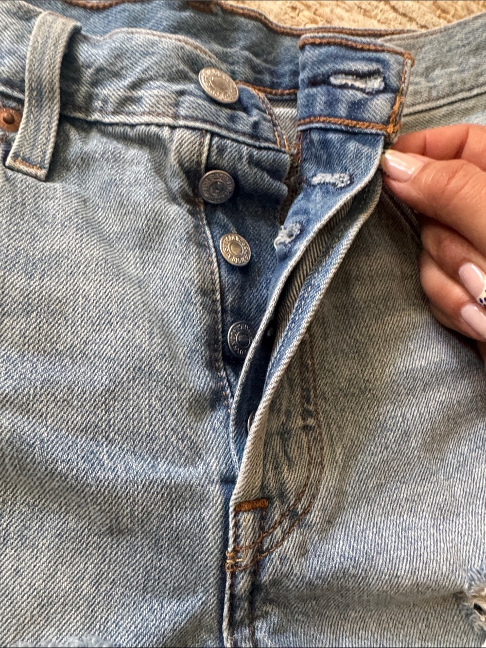 Levi's Light Blue Distressed High-Rise Jean Shorts - Picture 2 of 6